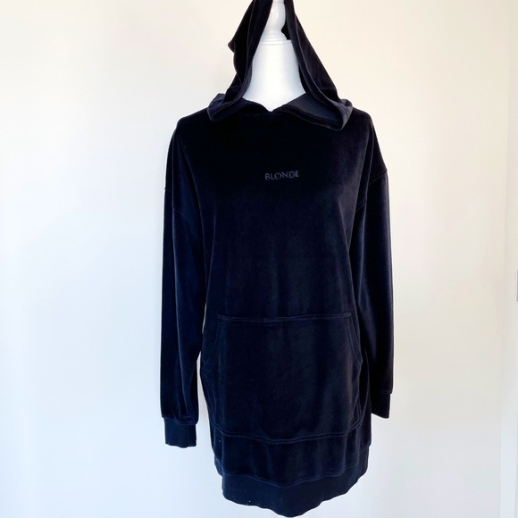 Brunette The Label Velour Black Tunic Dress Hoodie - Picture 3 of 9